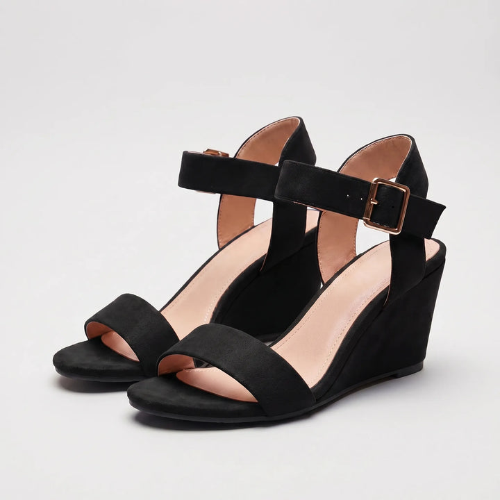 Women's Wedge Sandals - Open Toe with Ankle Strap for Summer