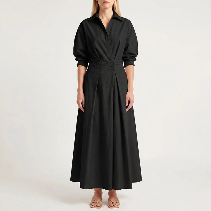 Women's Shirt Maxi Dress - Collared A Line with Belt