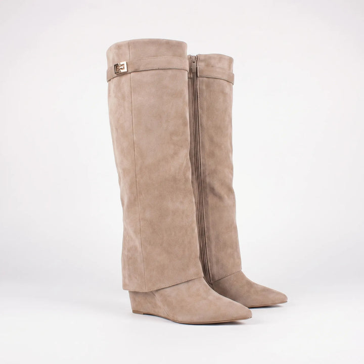 Women's Knee High Boots - Fold Over Cuff with Pointed Toe