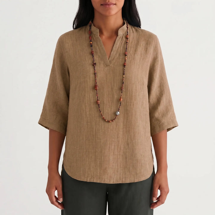 Women's Linen Tunic Top - Summer Casual V Neck Relaxed Fit