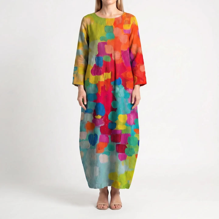 Women's Abstract Print Maxi Dress - Casual Loose Sundress