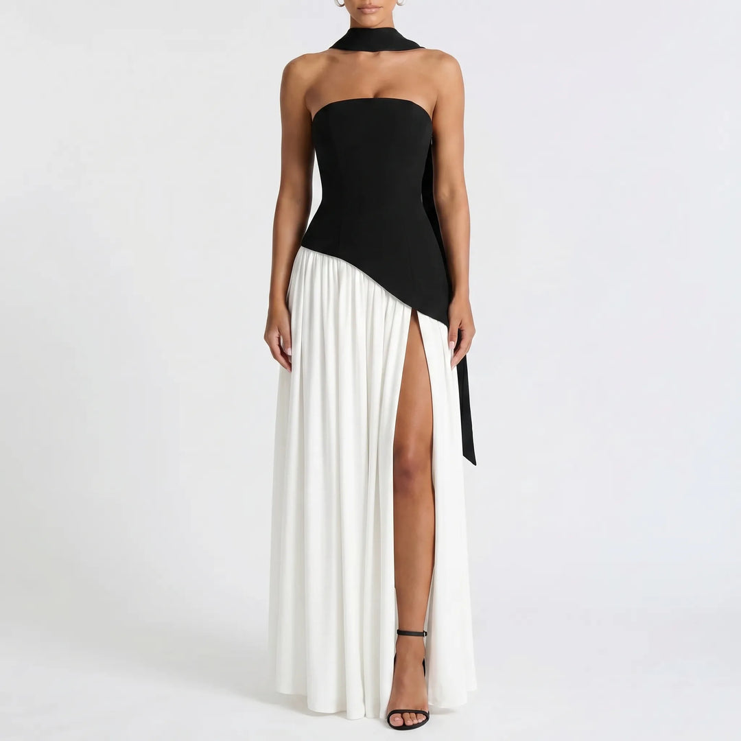 Women's Strapless Maxi Dress - High Low for Wedding Guest