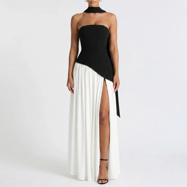 Women's Strapless Maxi Dress - High Low for Wedding Guest