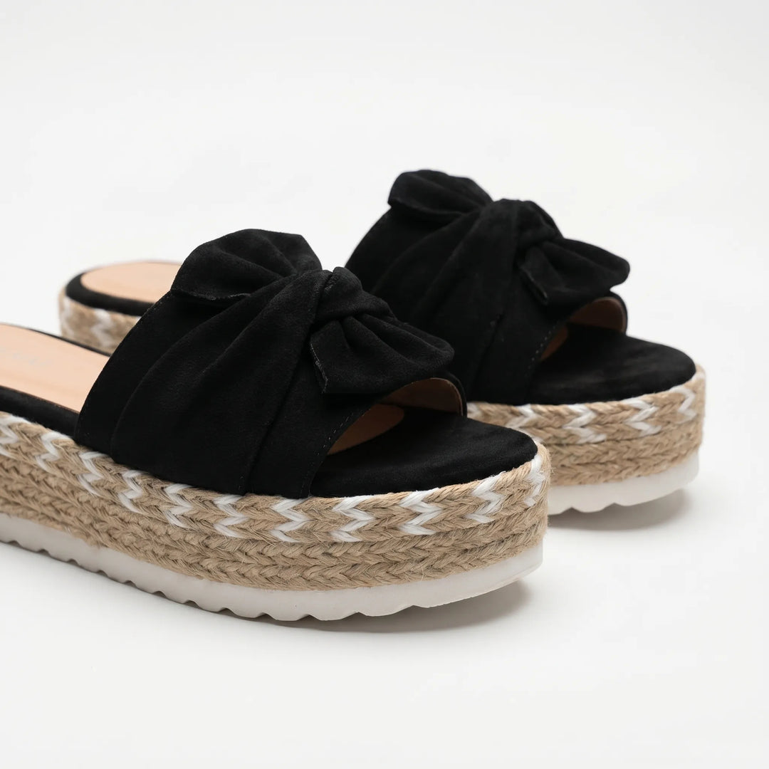 Women's Platform Slide Sandals - Bow Detail for Summer