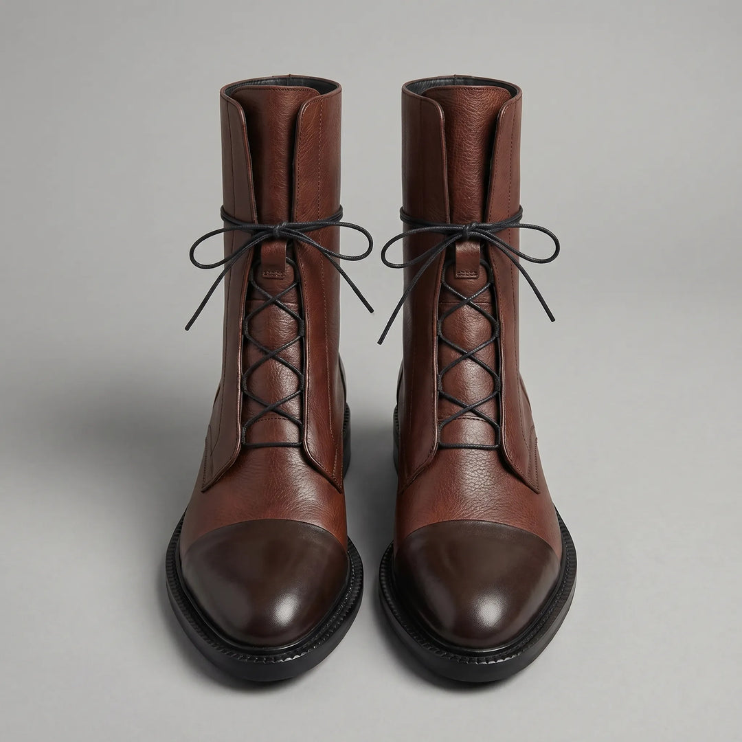 Women's Leather Ankle Boots - Lace Up with Pointed Toe