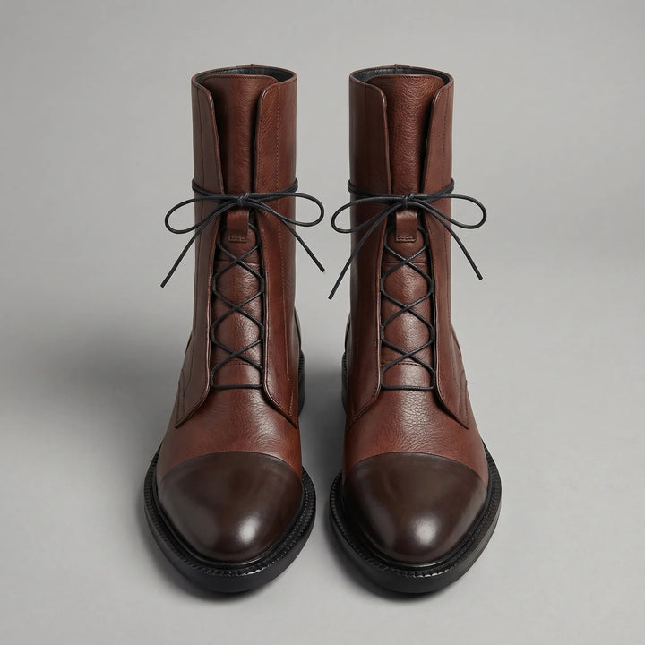 Women's Leather Ankle Boots - Lace Up with Pointed Toe
