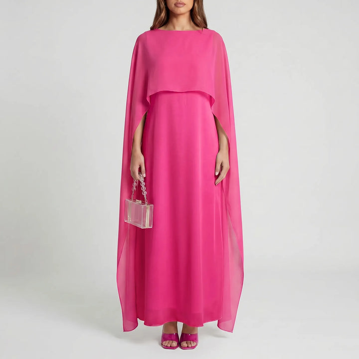 Women's Cape Maxi Dress - Elegant Flowing for Wedding Guest