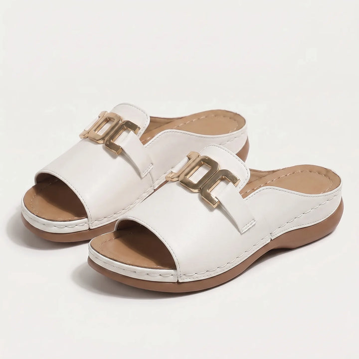 Women's Summer Slide Sandals - Open Toe with Chain Detail