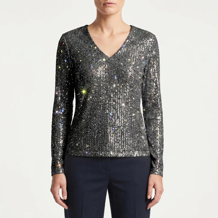 Women's Sparkle V Neck Top - Long Sleeve for Occasions