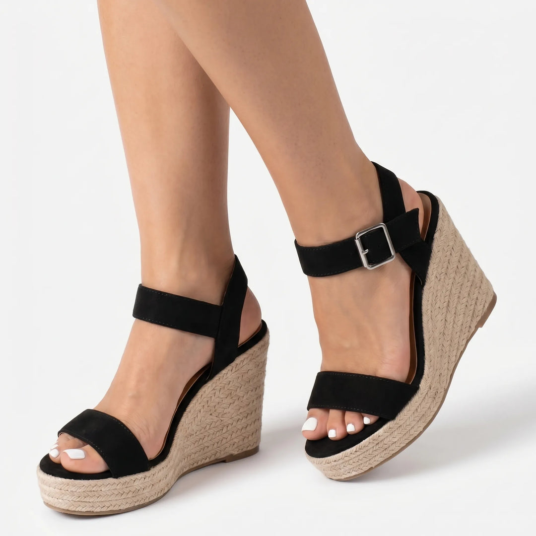 Women's Espadrille Wedge Sandals - Open Toe with Ankle Strap