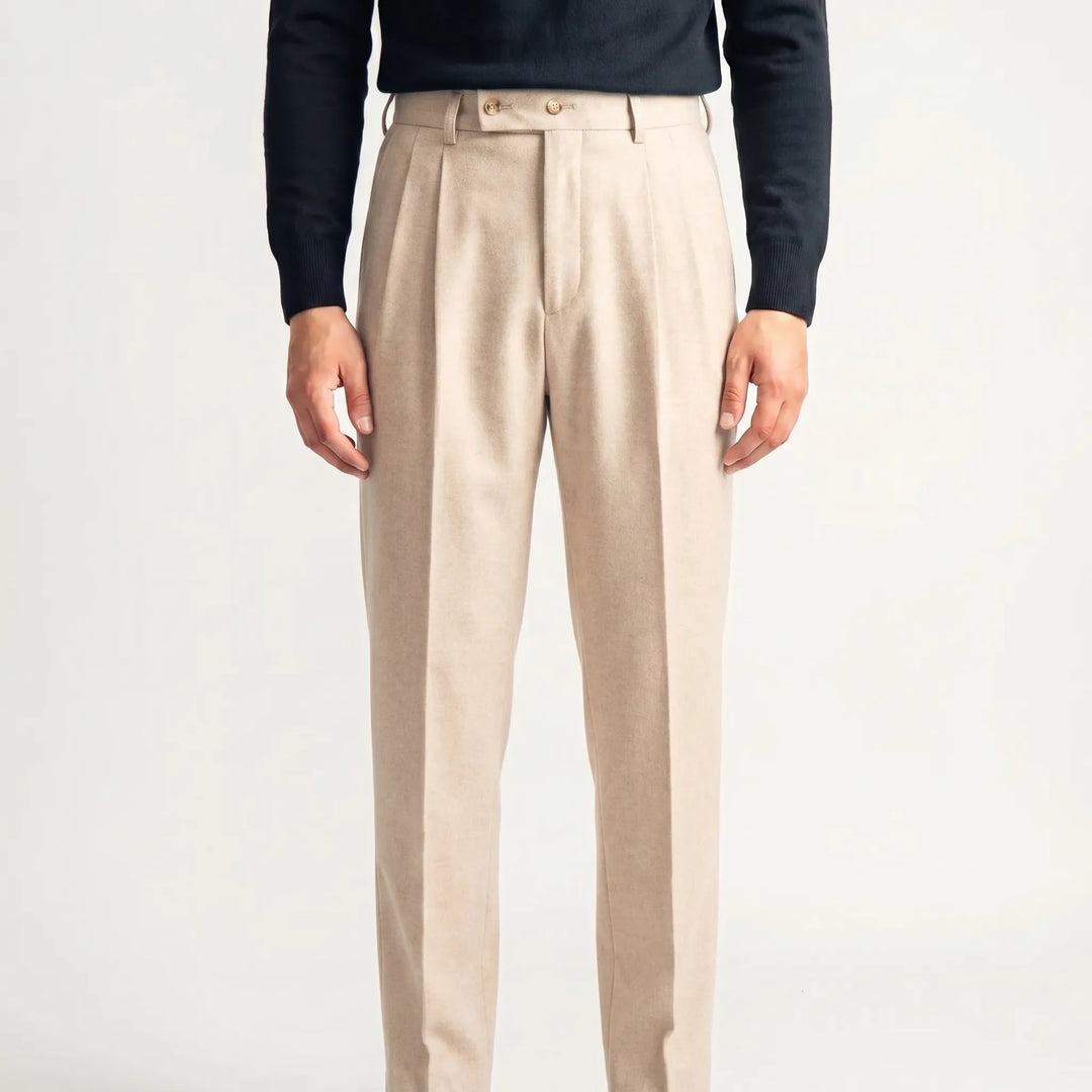 Men's High Waist Pleated Pants - Tailored Straight Leg Trousers