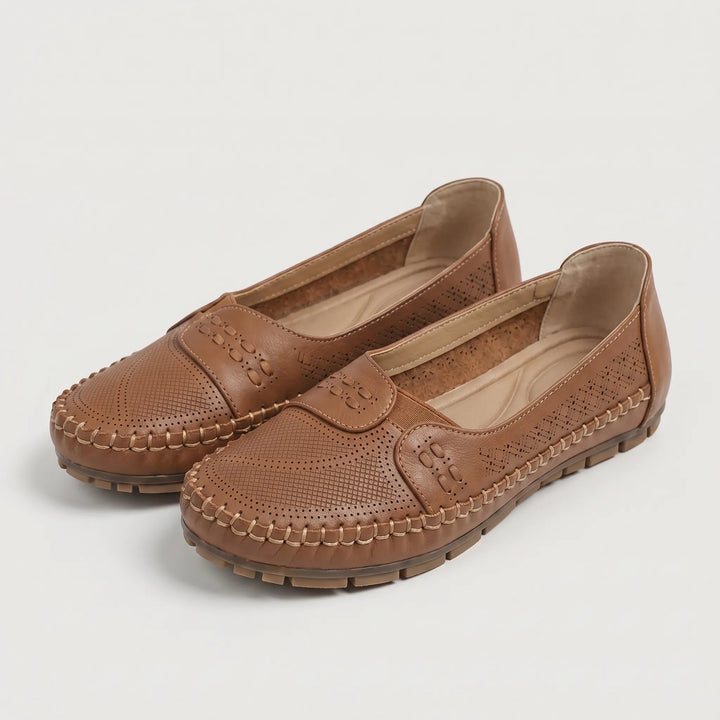 Women's Slip On Flat Shoes - Casual Moccasin with Cutout Detail