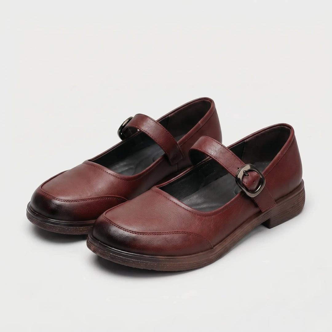 Women's Mary Jane Shoes - Round Toe with Buckle Strap