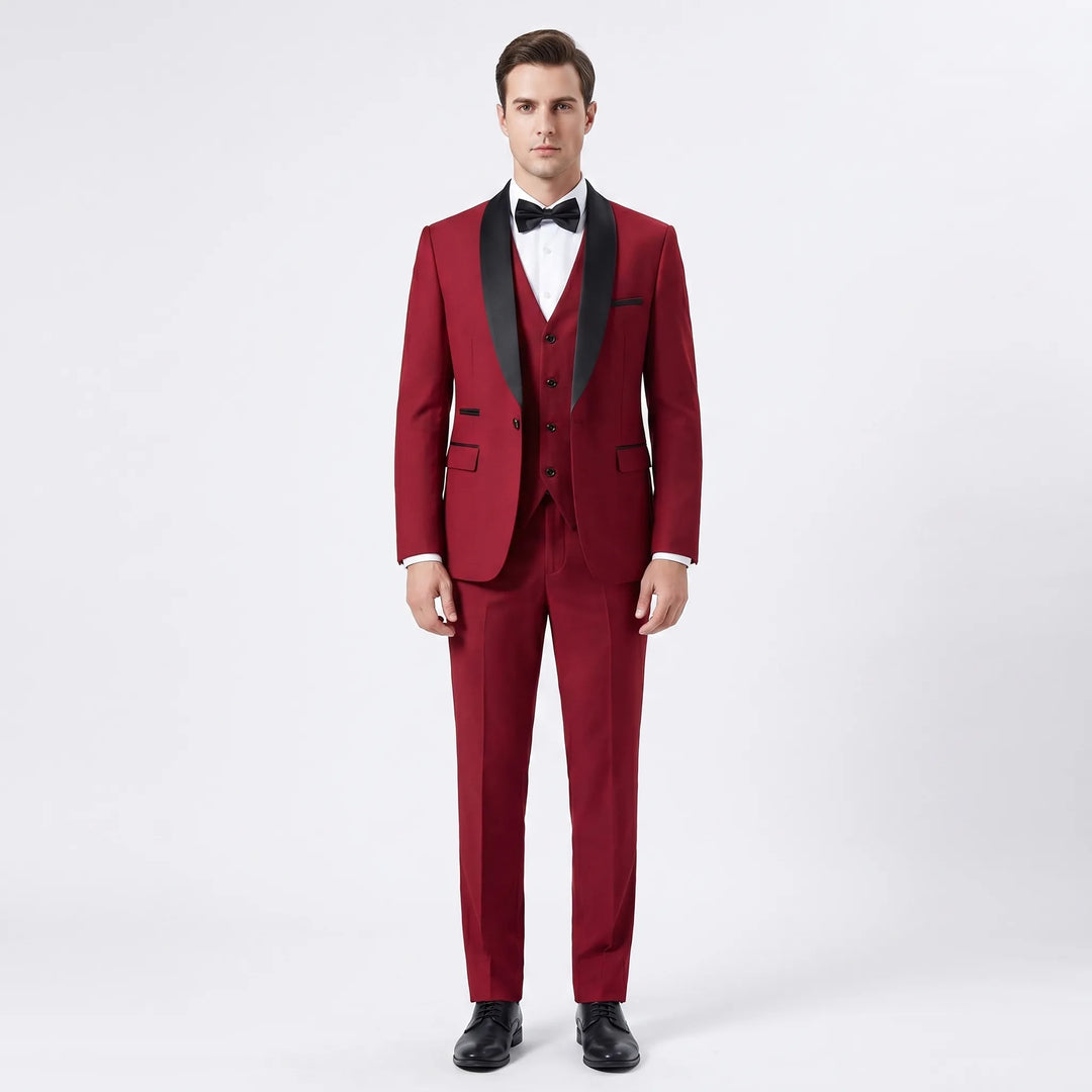 Men's 3 Piece Tuxedo Suit - Slim Fit Blazer Vest and Pants