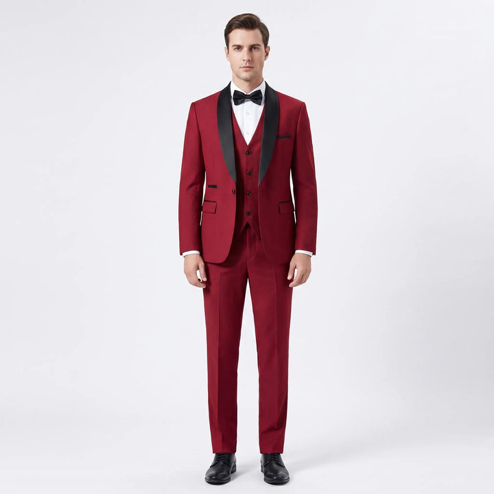 Men's 3 Piece Tuxedo Suit - Slim Fit Blazer Vest and Pants