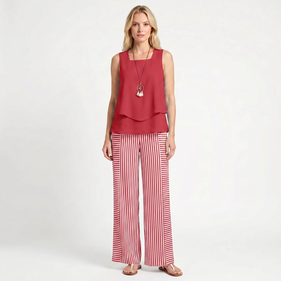 Women's Top and Wide Leg Pants Set - 2 Piece Outfit for Summer
