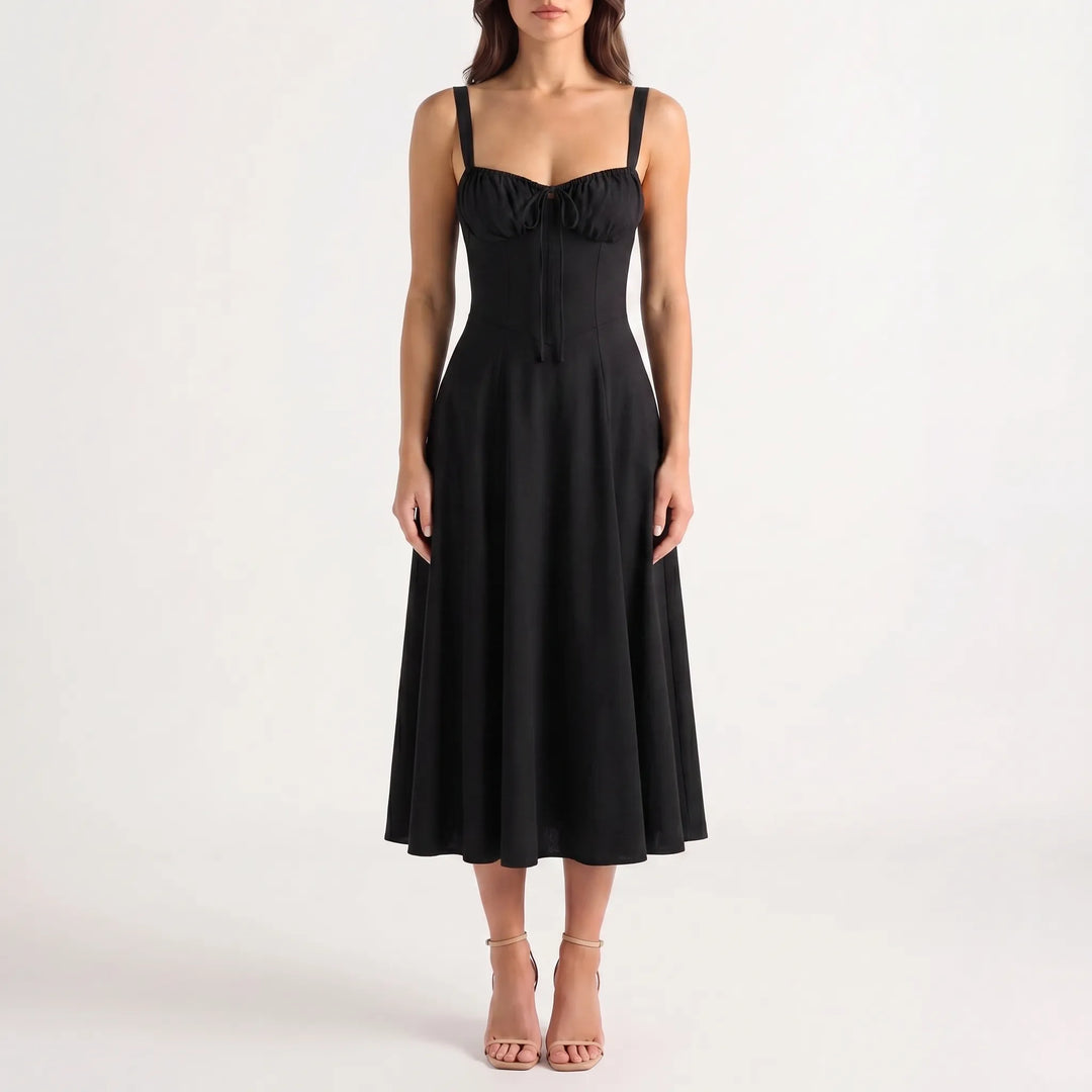 Women's Floral Corset Midi Dress - Summer Sundress with Slit