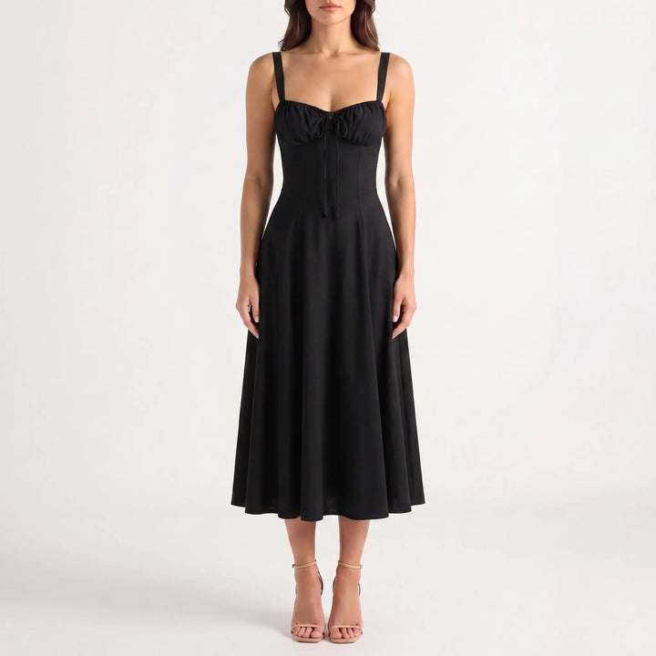 Women's Floral Corset Midi Dress - Summer Sundress with Slit
