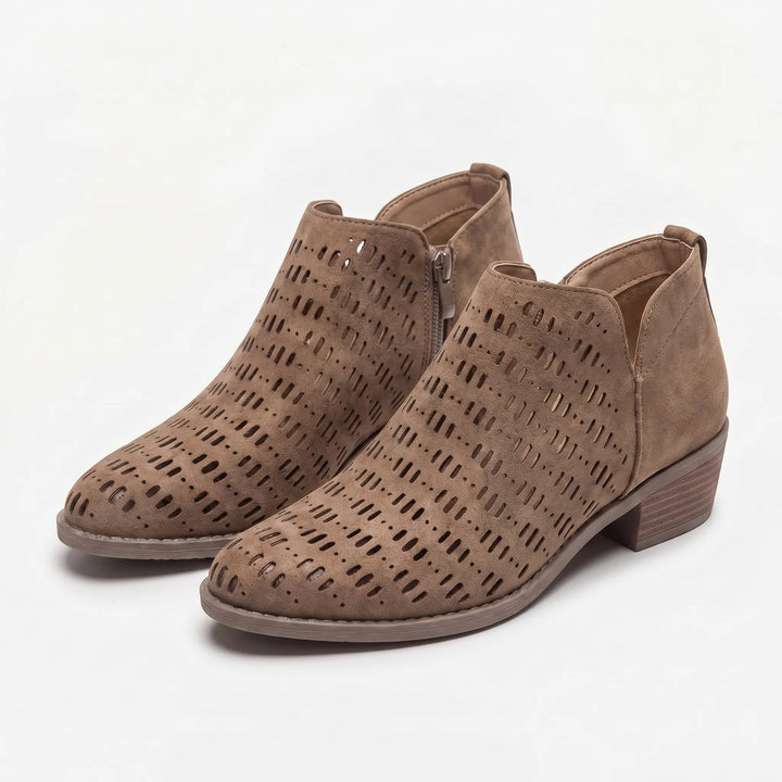 Women's Cutout Ankle Boots - Low Heel with Side Zip for Summer