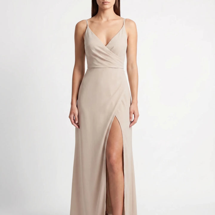 Women's Cowl Neck Maxi Dress - High Slit for Occasions