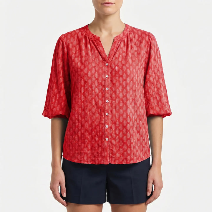 Women's Printed Button Down Blouse - Summer Boho V Neck Top