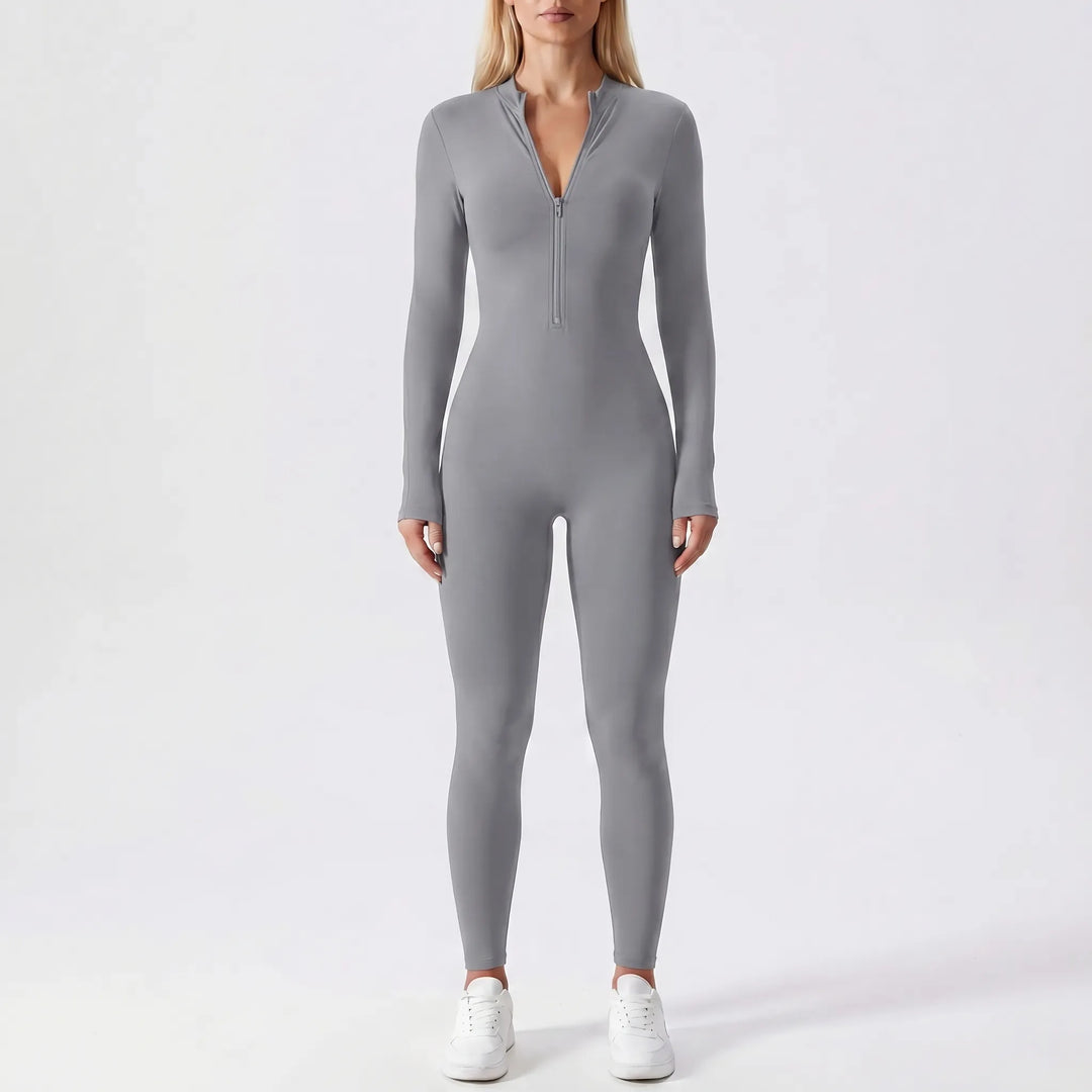 Women's Bodycon Jumpsuit - Zip Up with Long Sleeve