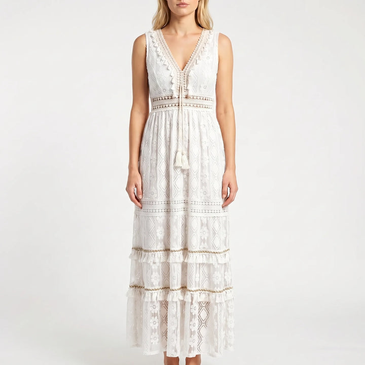 Women's Boho Maxi Dress - V Neck Summer Sundress
