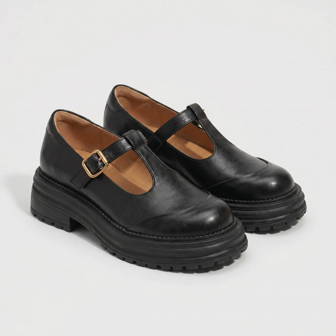 Women's Mary Jane Platform Shoes - T Strap with Buckle