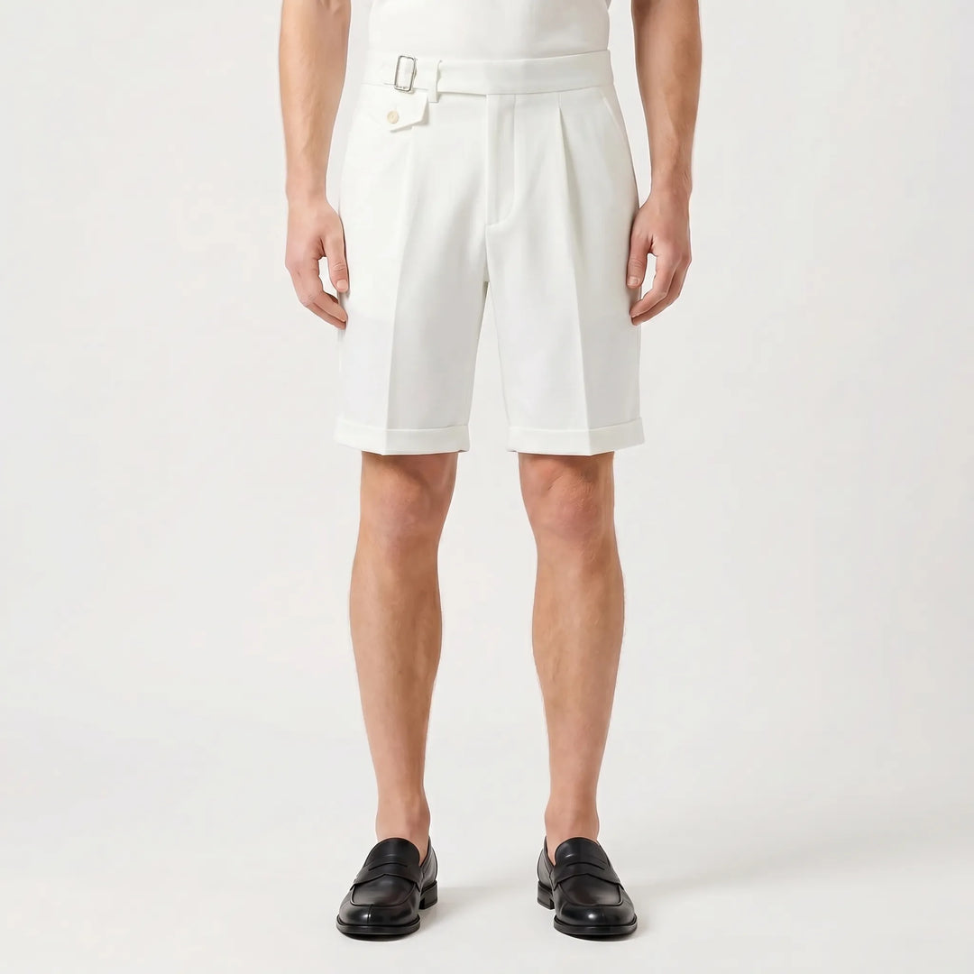Men's Tailored Pleated Shorts - Summer Slim Fit with Cuffs