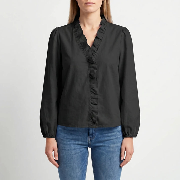 Women's Ruffle V Neck Blouse - Casual Floral Long Sleeve Summer Top