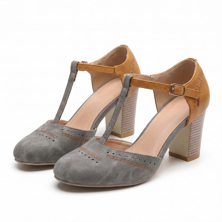 Women's Elegant T Strap Block Heels - Closed Toe for Work