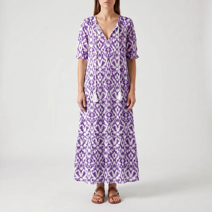 Women's Boho Maxi Dress - Casual Summer V Neck Sundress