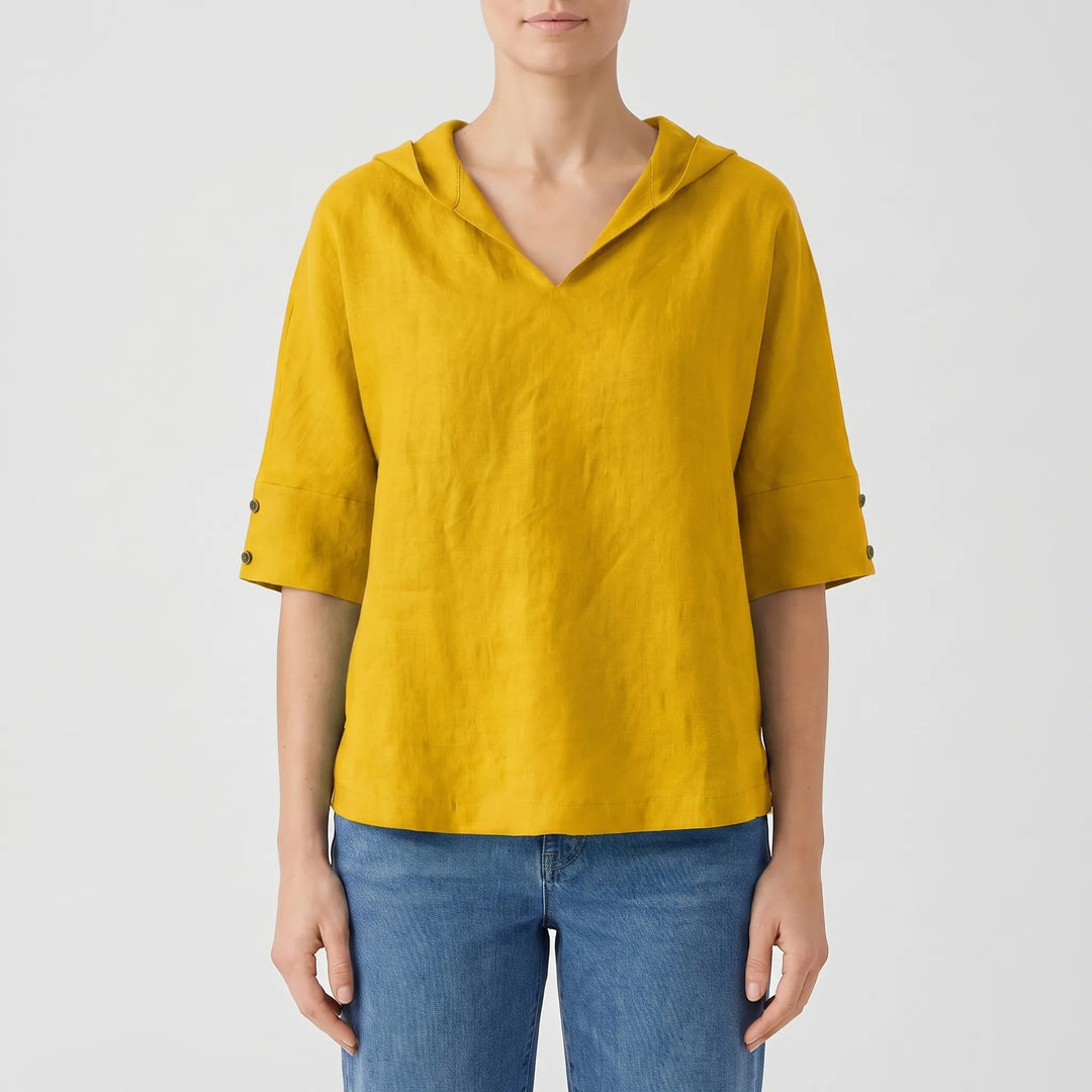 Women's V Neck Casual Top - Relaxed Fit with Half Sleeve