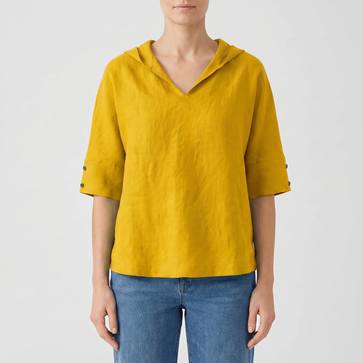 Women's V Neck Casual Top - Relaxed Fit with Half Sleeve