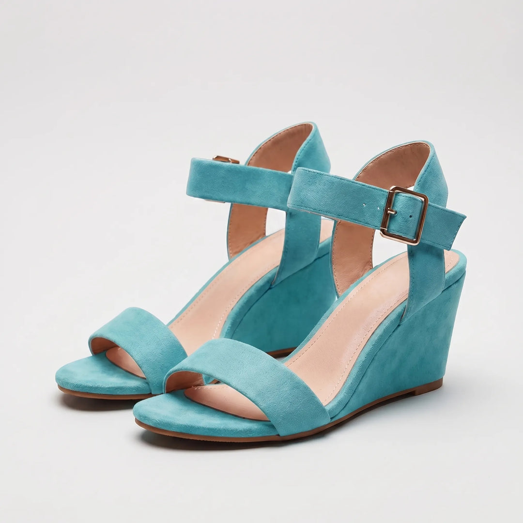 Women's Wedge Sandals - Open Toe with Ankle Strap for Summer