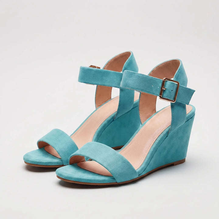 Women's Wedge Sandals - Open Toe with Ankle Strap for Summer
