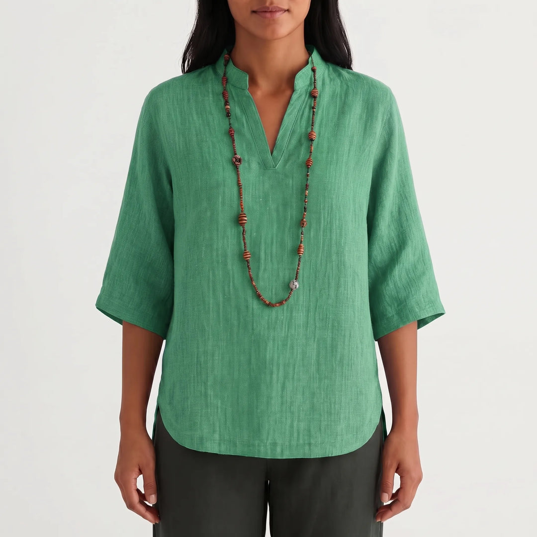 Women's Linen Tunic Top - Summer Casual V Neck Relaxed Fit