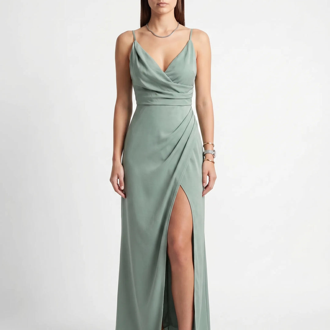 Women's Cowl Neck Maxi Dress - High Slit for Occasions