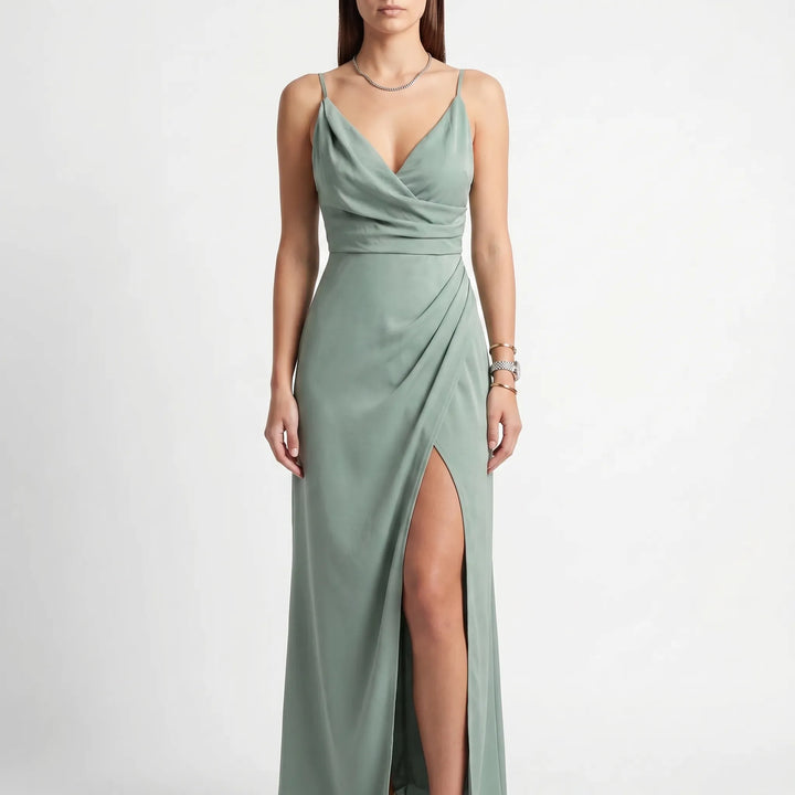 Women's Cowl Neck Maxi Dress - High Slit for Occasions