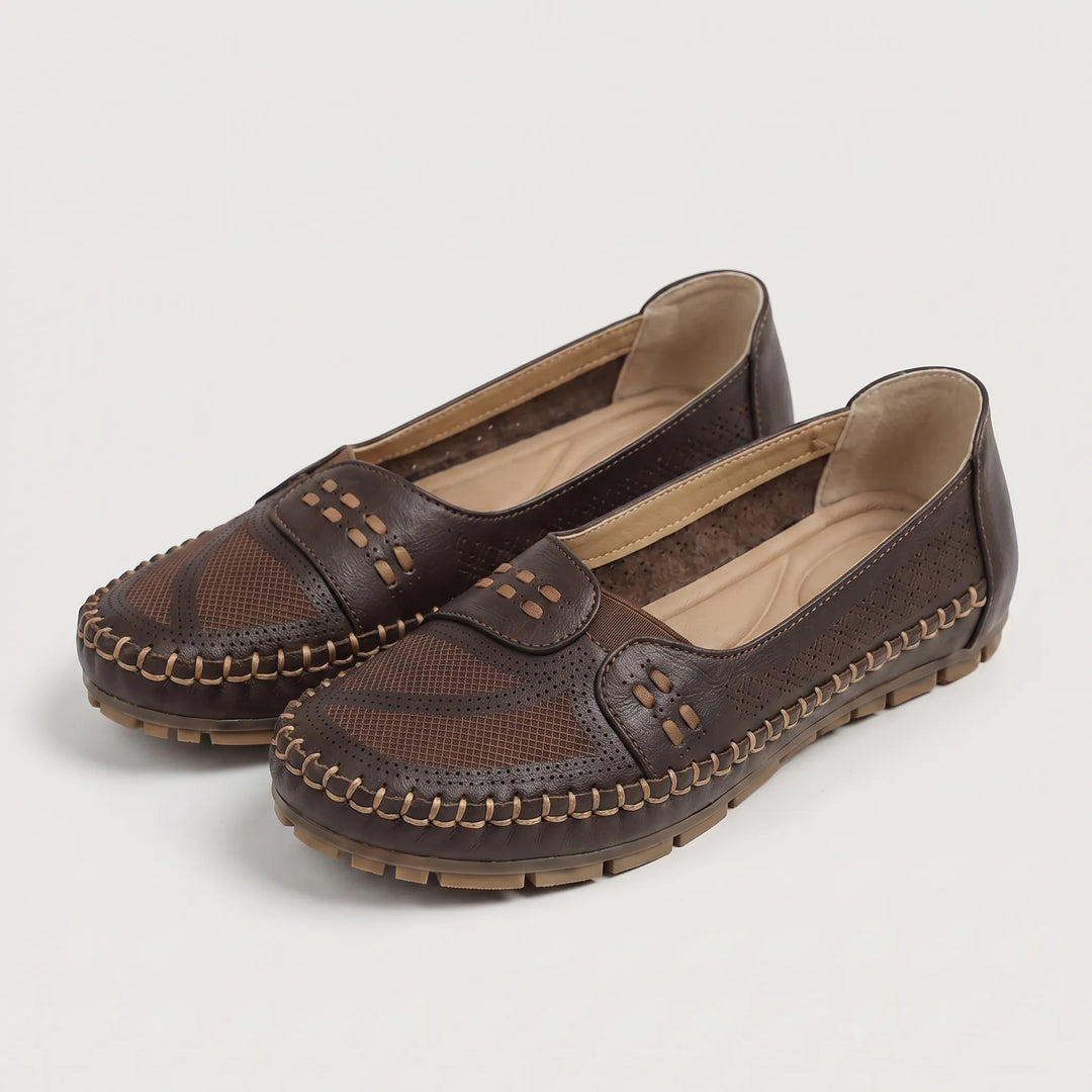 Women's Slip On Flat Shoes - Casual Moccasin with Cutout Detail