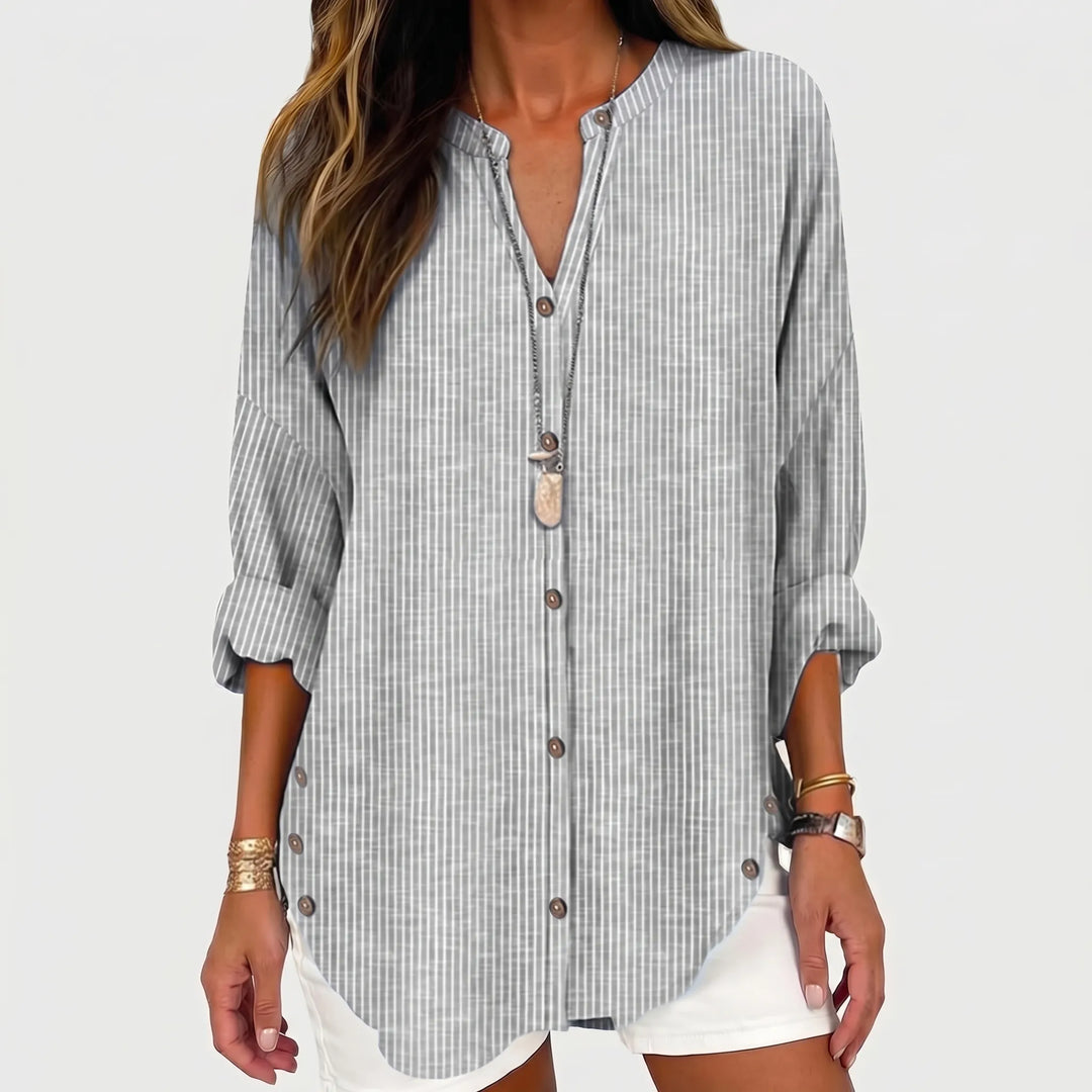 Women's Striped Tunic Blouse - Casual Summer Button Front Top