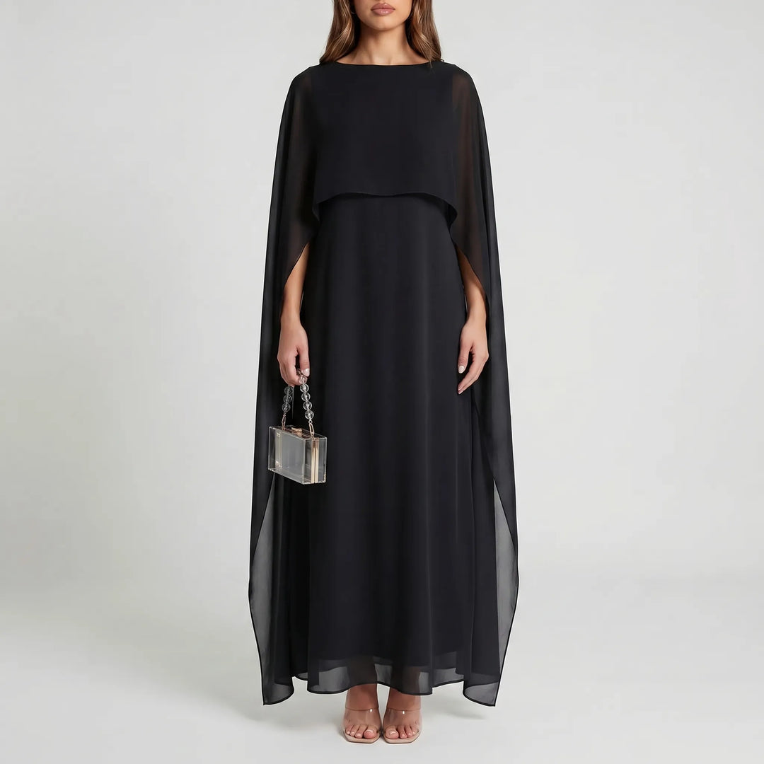 Women's Cape Maxi Dress - Elegant Flowing for Wedding Guest