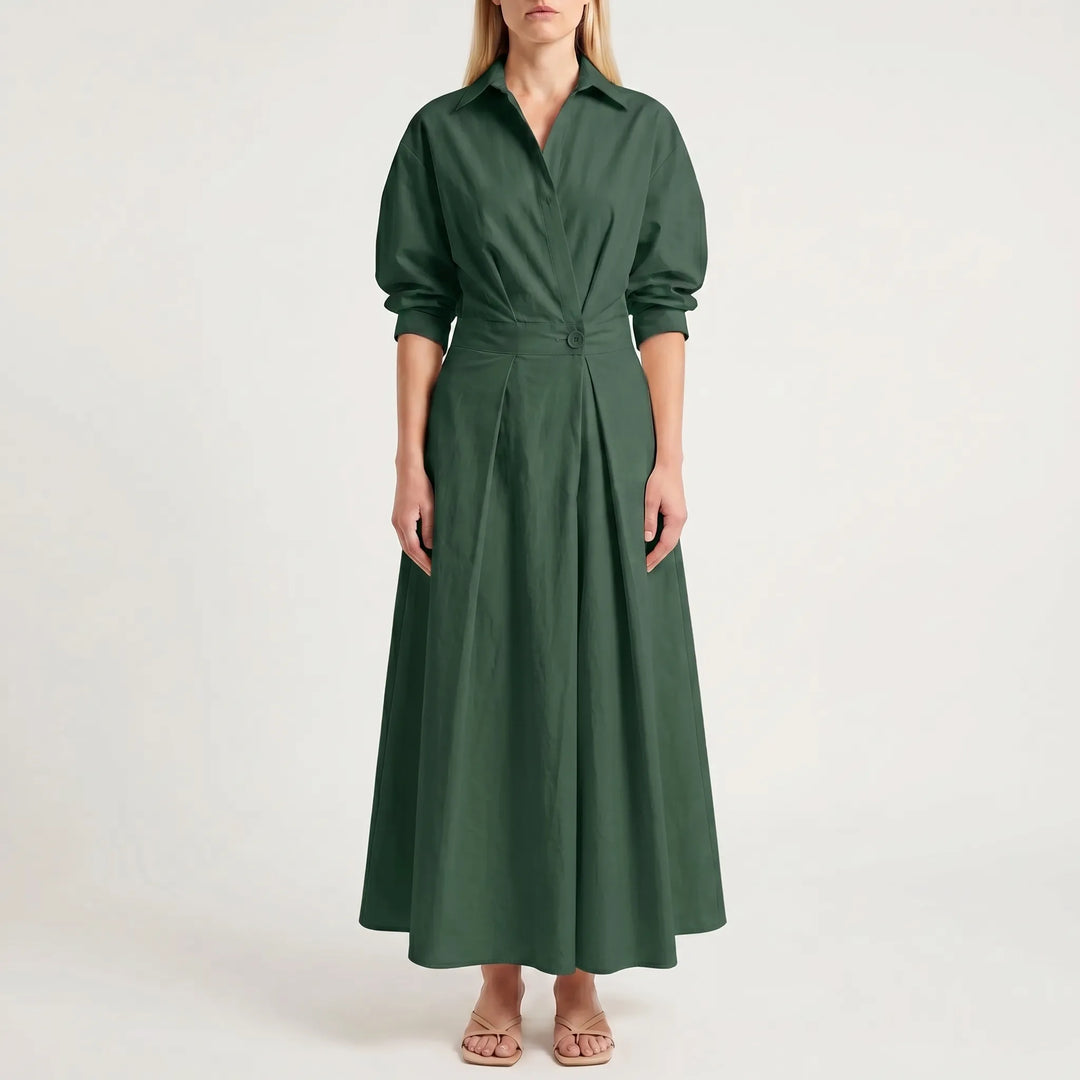 Women's Shirt Maxi Dress - Collared A Line with Belt