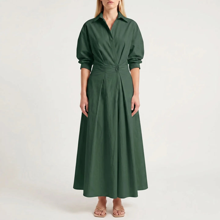 Women's Shirt Maxi Dress - Collared A Line with Belt
