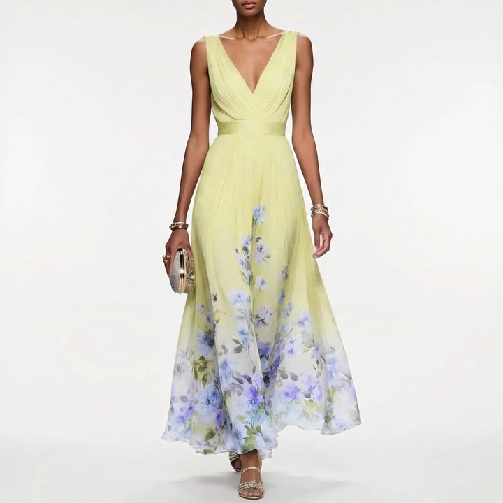 Women's Floral Maxi Dress - V Neck for Summer Wedding