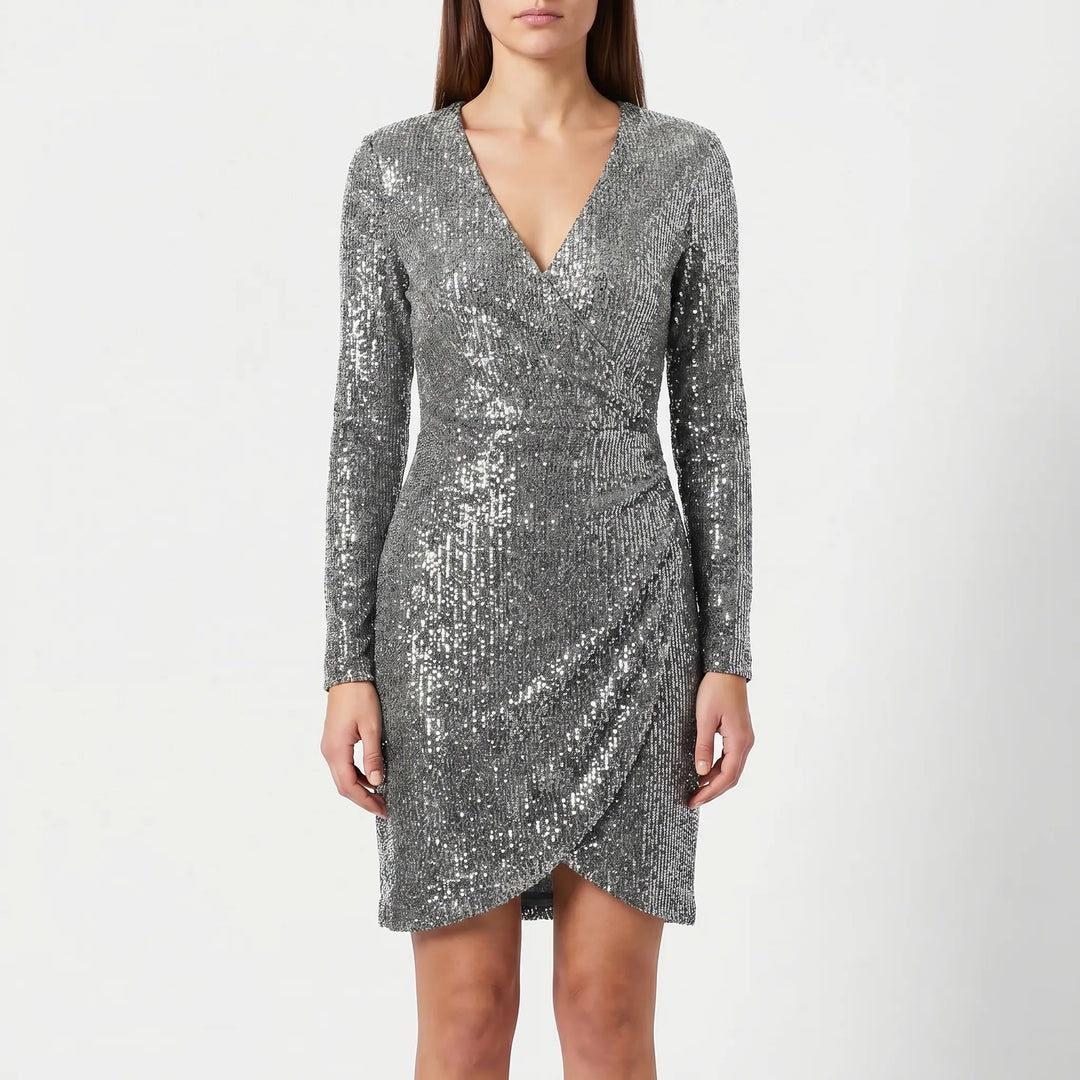 Women's Sparkle Wrap Dress - V Neck with Long Sleeve