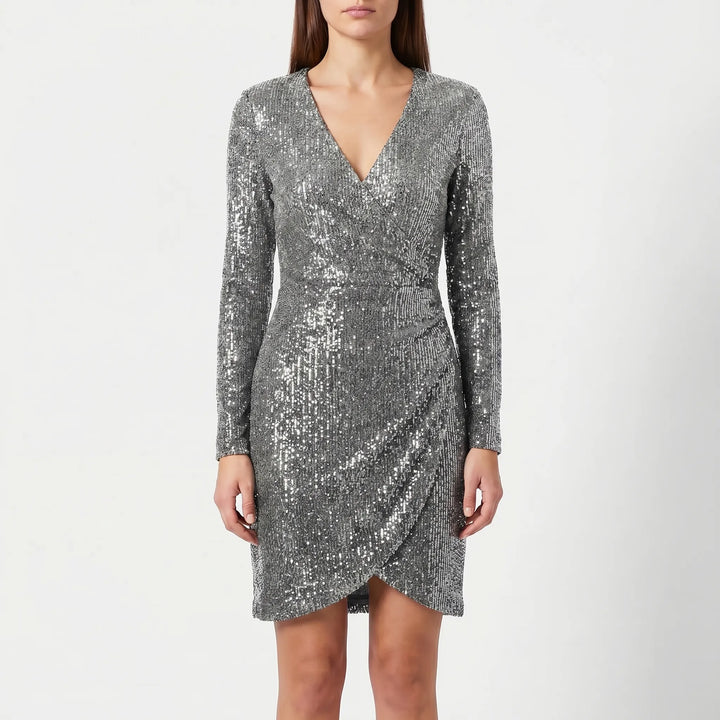 Women's Sparkle Wrap Dress - V Neck with Long Sleeve