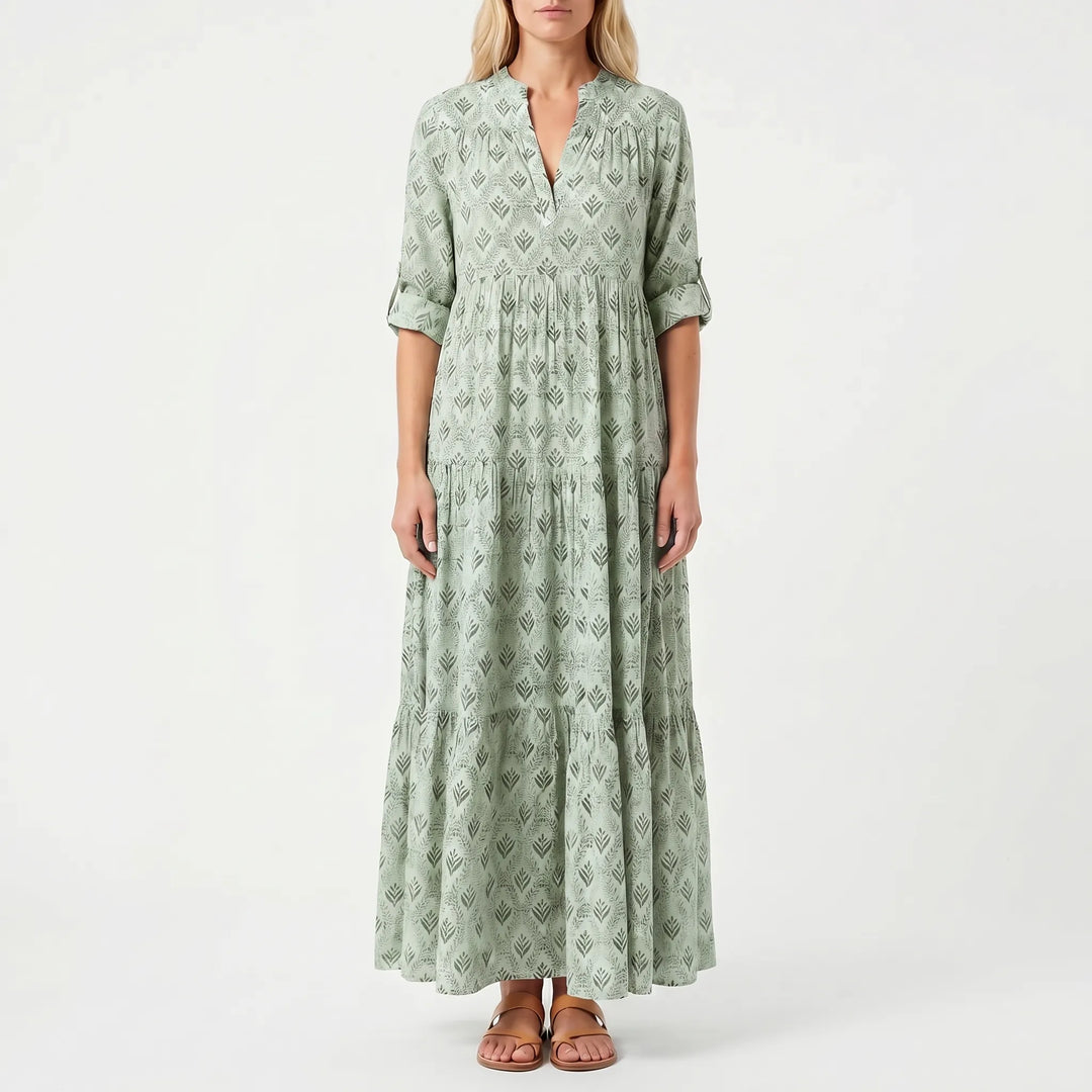 Women's Printed Maxi Dress - Boho Long Sleeve for Summer