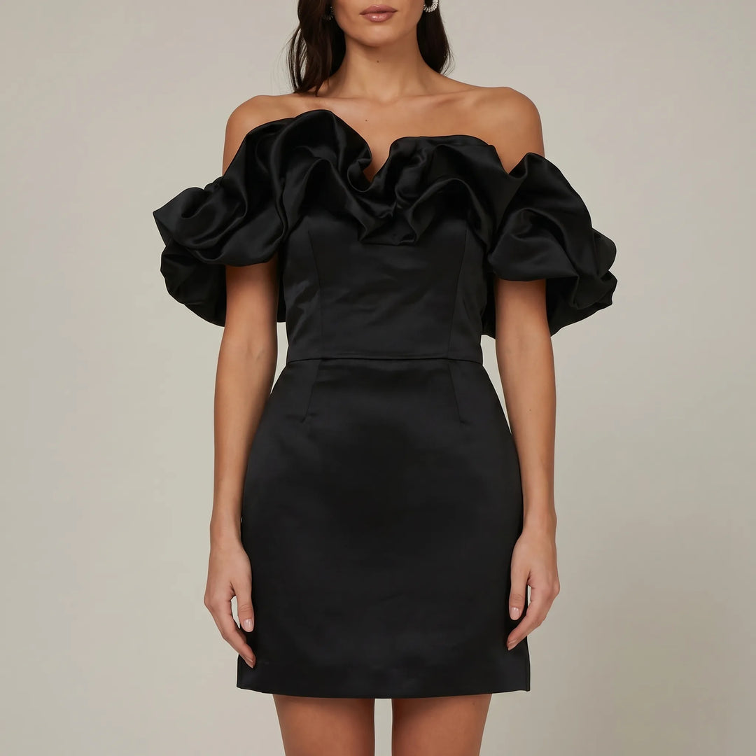 Women's Off Shoulder Mini Dress - Ruffle Detail for Wedding Guest