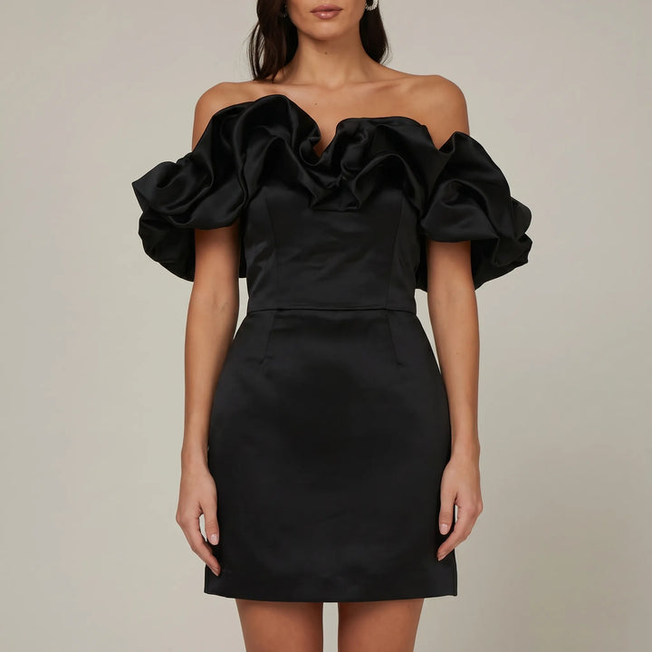 Women's Off Shoulder Mini Dress - Ruffle Detail for Wedding Guest